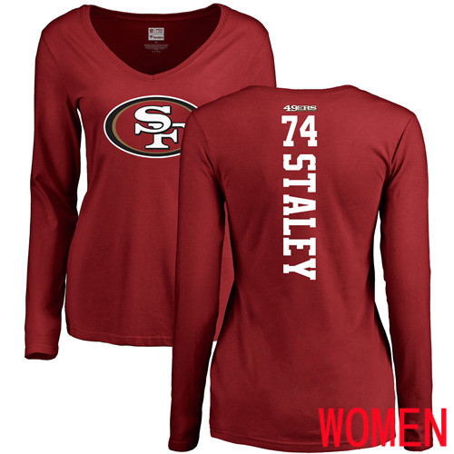 San Francisco 49ers Red Women Joe Staley Backer #74 Long Sleeve NFL T Shirt